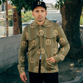 RRL Horseshoe Logo Cotton Overshirt Sweater Sage Multi