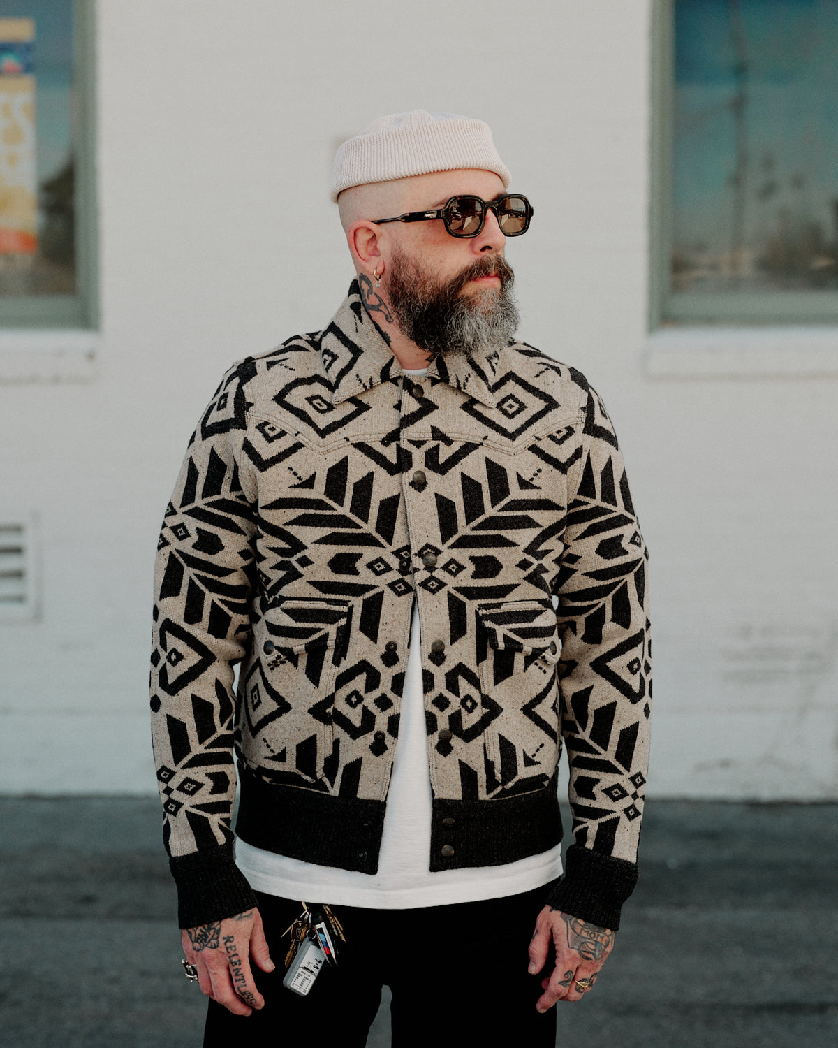 RRL Wool Western Sweater Jacket Black/ Cream