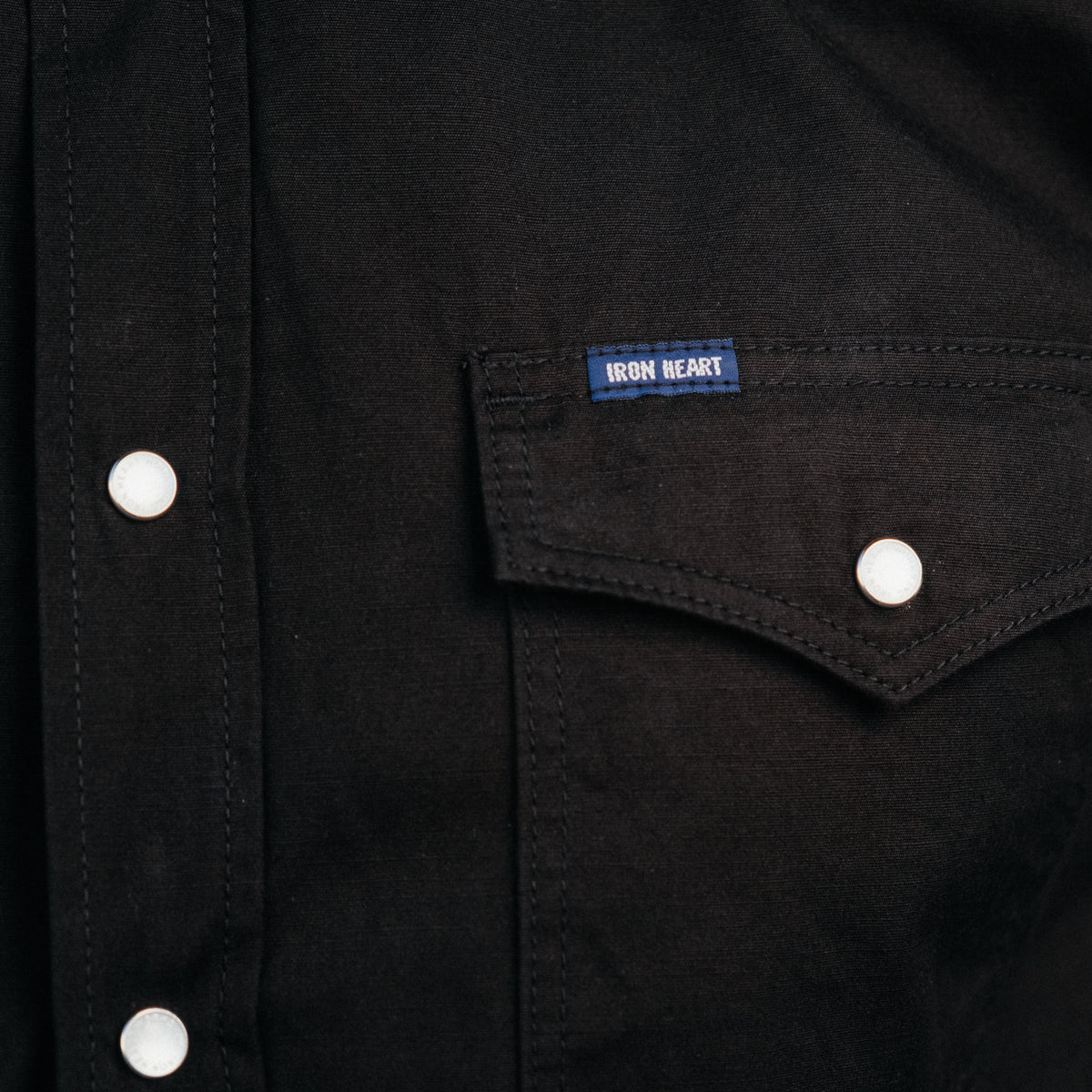 Iron Heart IHSH-387-BLK 7oz Fatigue Cloth Short Sleeved Western Shirt Black