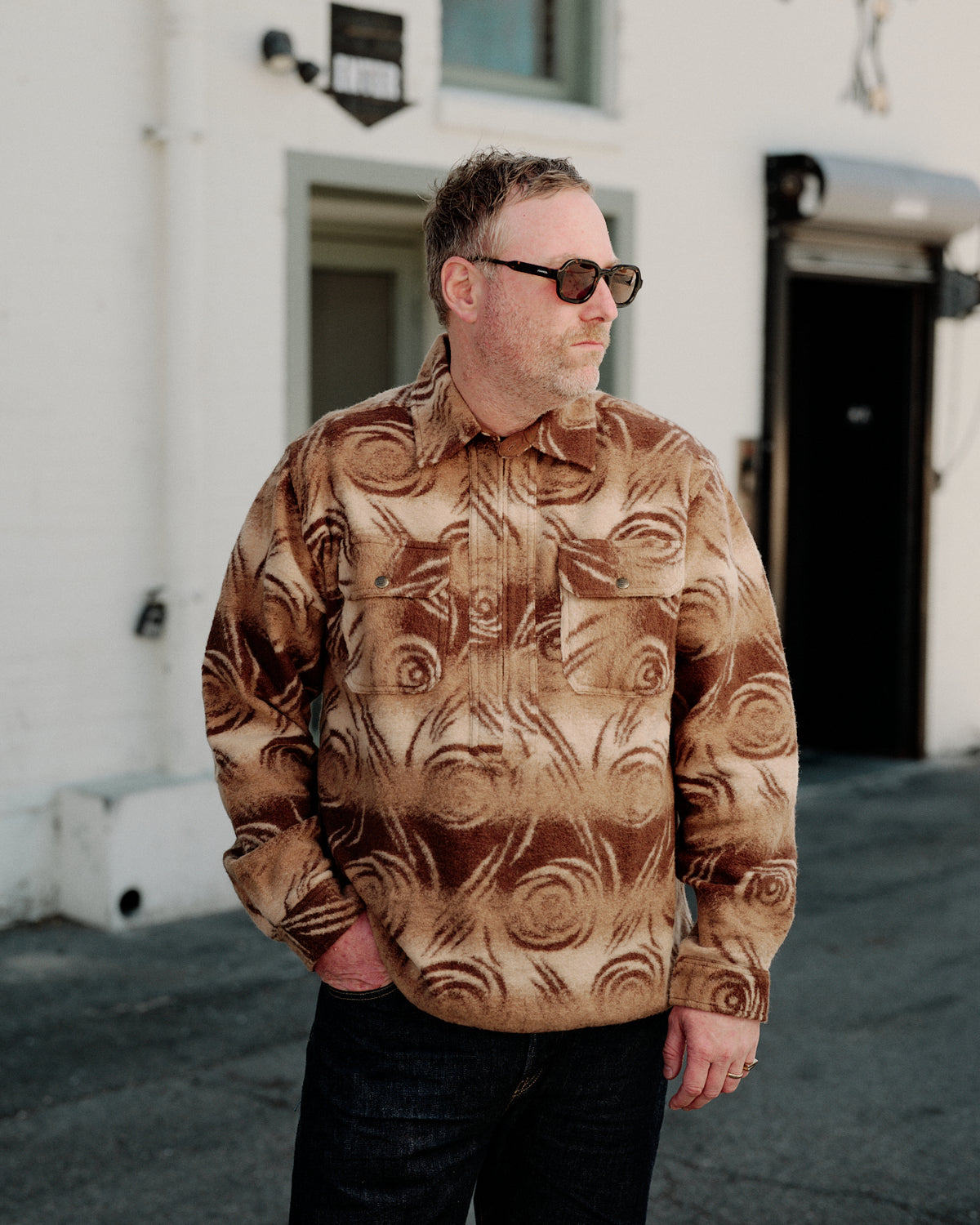 RRL Cotton Wool Popover Shirt Brown/ Multi