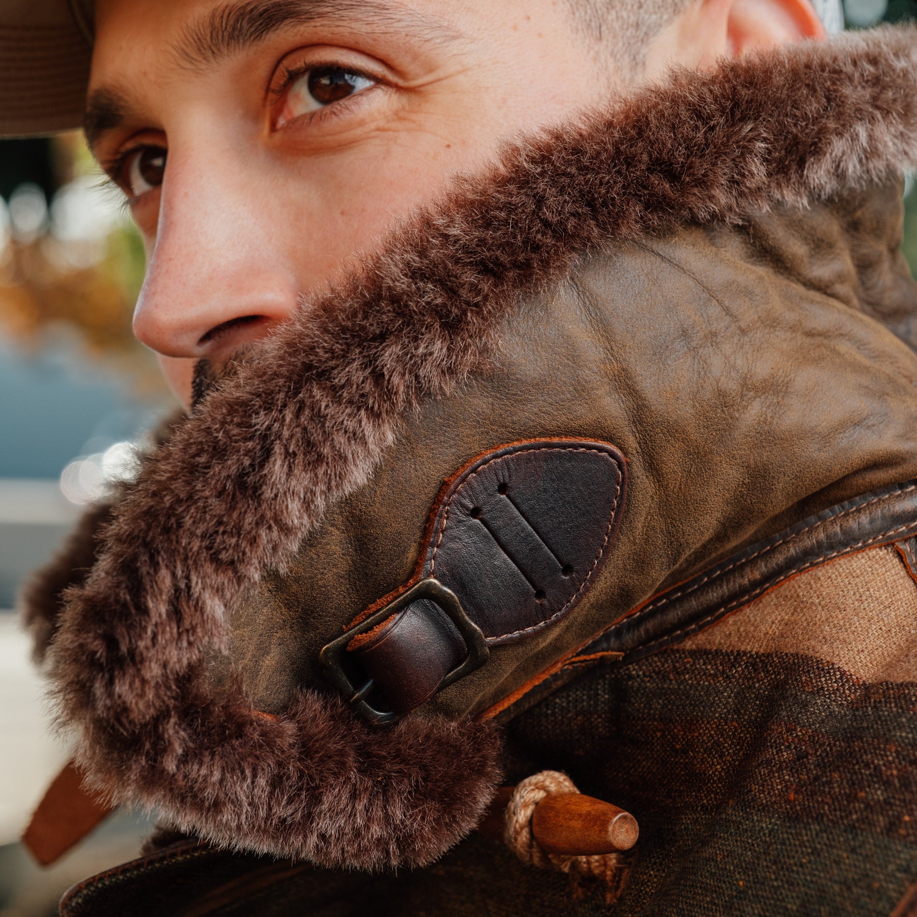 RRL Shearling Lined Striped Woven Peacoat Grey Brown Multi FINAL SALE