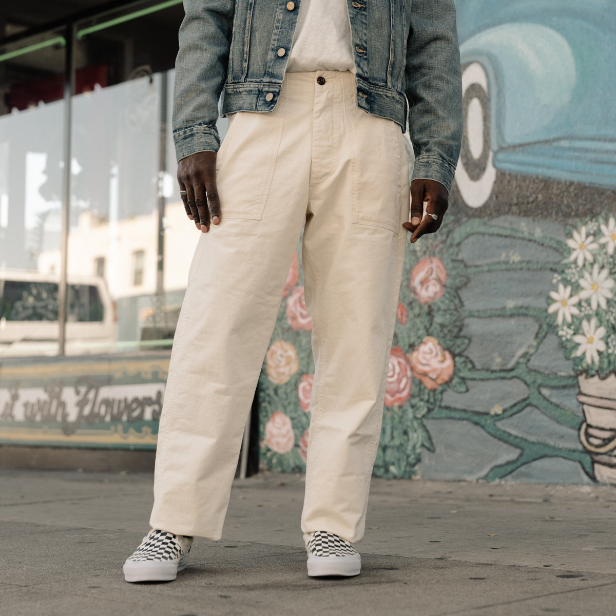 Drake's Ecru Cotton Twill Fatigue Trouser