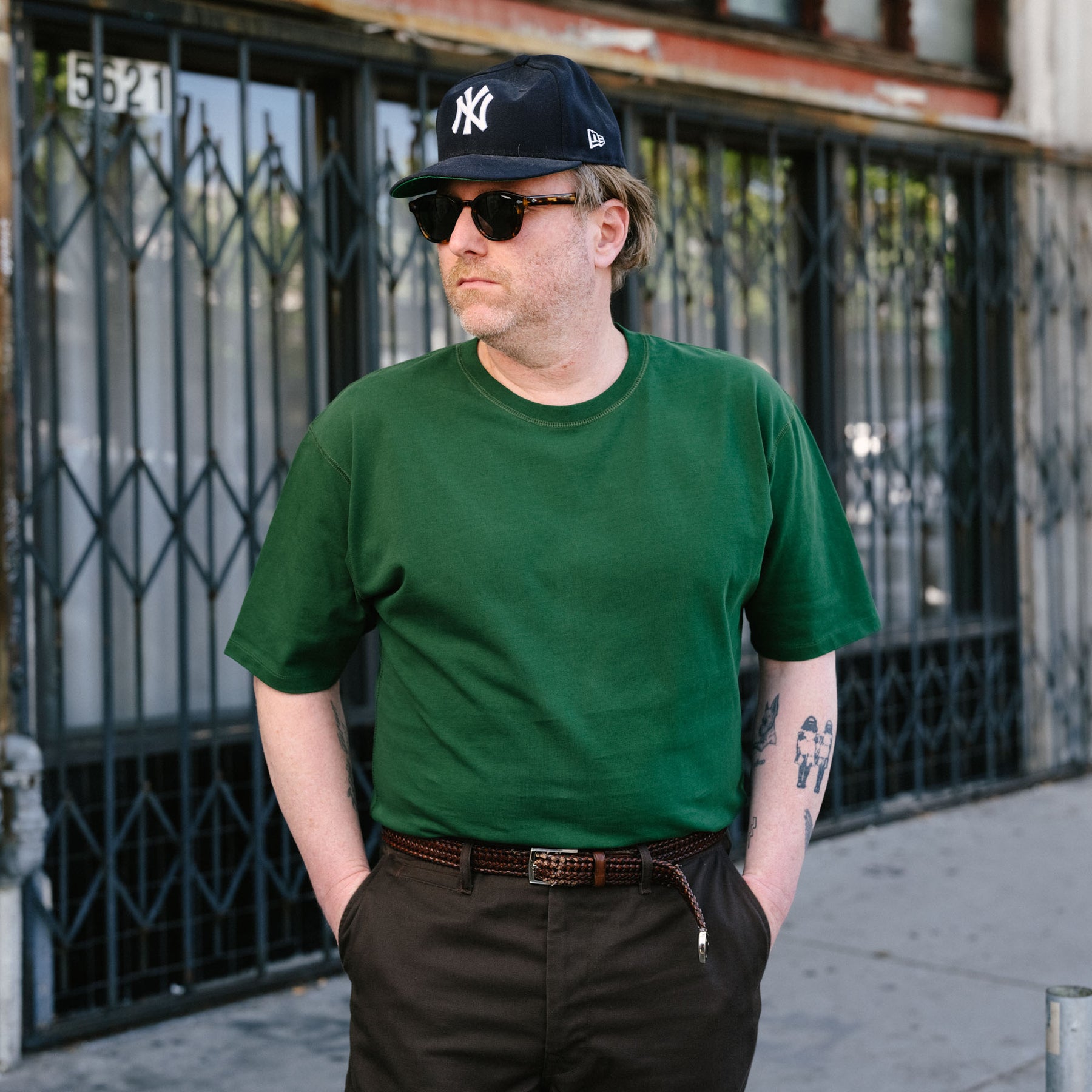 Drake's Forest Green Cotton Crew Neck Hiking T-Shirt