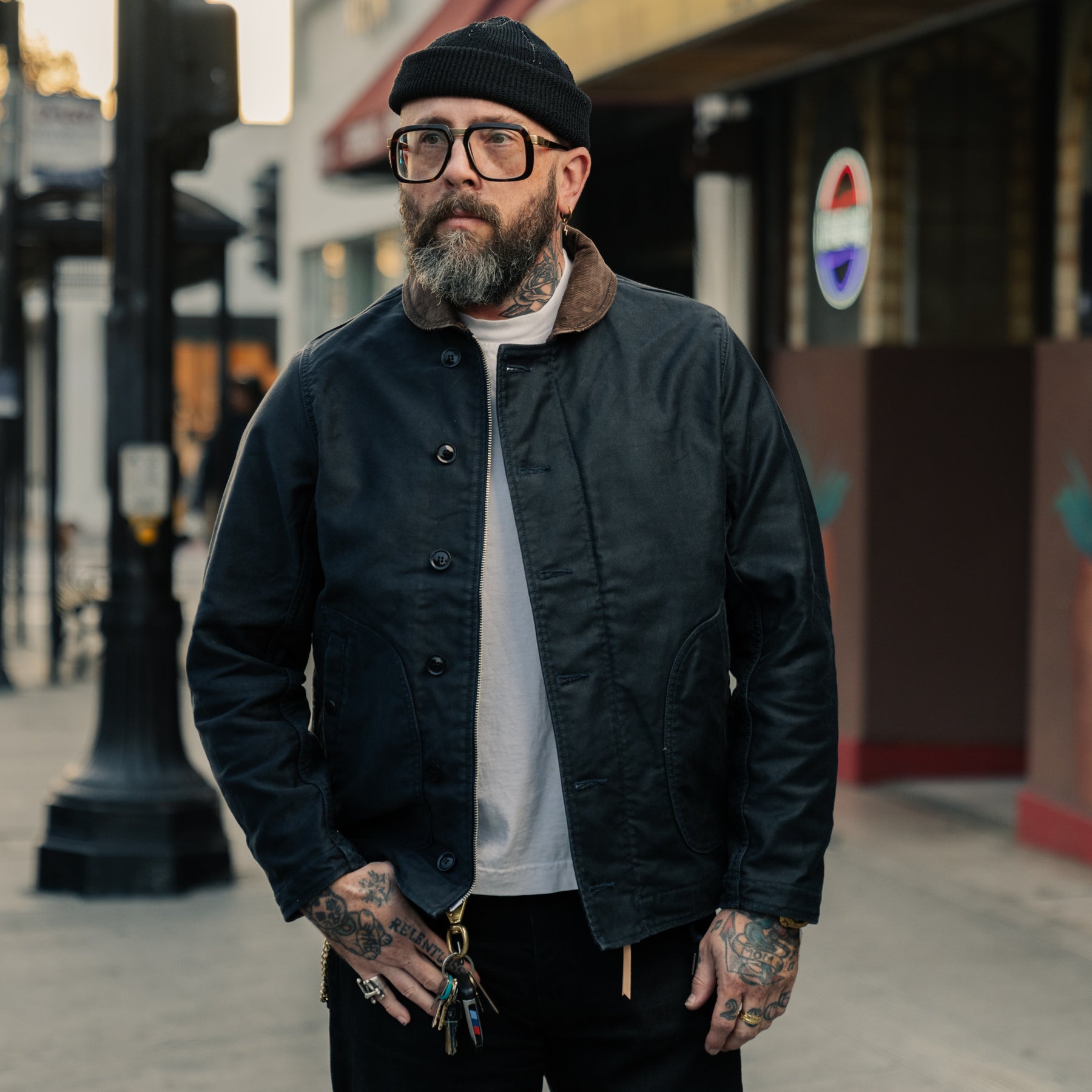 Iron Heart x Snake Oil Provisions IHM-48-NAV Whipcord Lightweight N1 Deck Jacket Navy