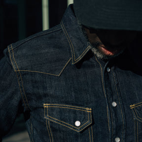 The Flat Head FN-SDW-001L 10oz Denim Western Shirt Blue