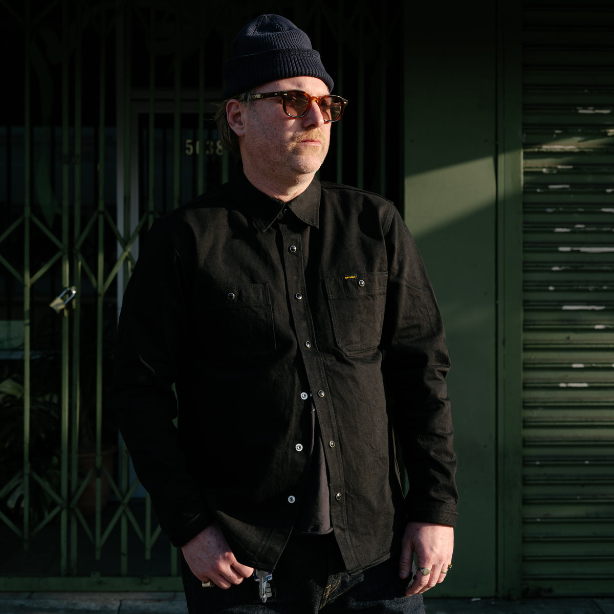 Iron Heart IHSH-338-BLK Denim Work Shirt with Snaps Black