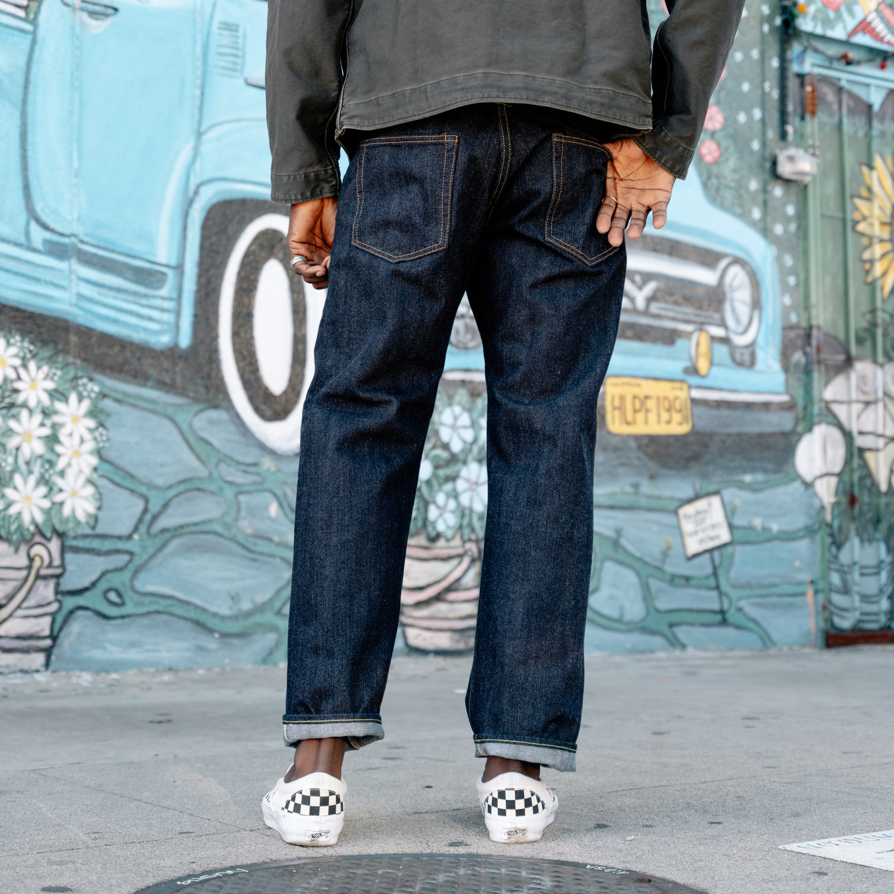 The Flat Head FN-D111 14.5oz Left Hand Twill Zimbabwe Cotton Wide Straight Jeans Indigo