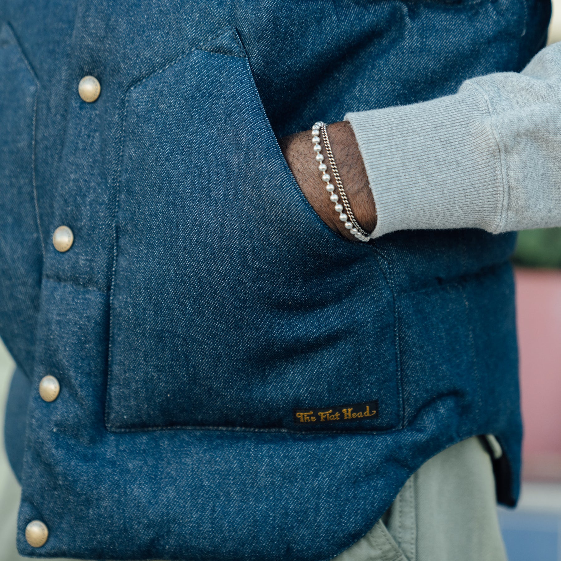 The Flat Head FN-OJ-DPV001 12.5oz Denim Puff Vest