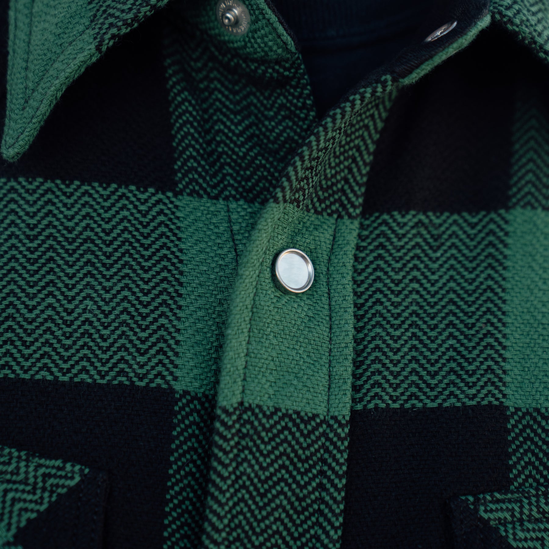 The Flat Head FN-SNW-101L Block Check Flannel Western Shirt Green x Black