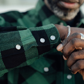 The Flat Head FN-SNW-101L Block Check Flannel Western Shirt Green x Black