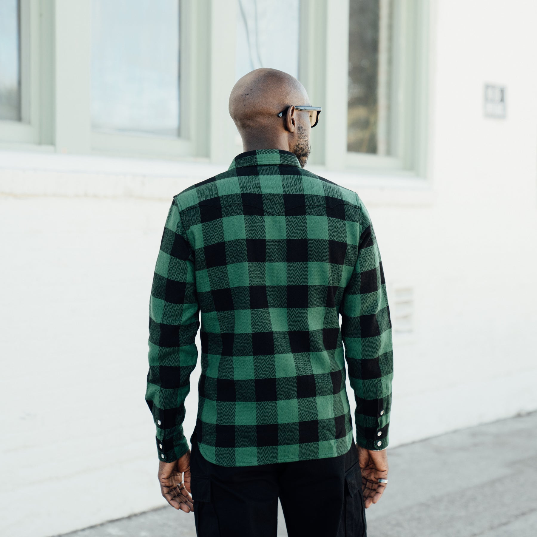 The Flat Head FN-SNW-101L Block Check Flannel Western Shirt Green x Black