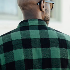 The Flat Head FN-SNW-101L Block Check Flannel Western Shirt Green x Black