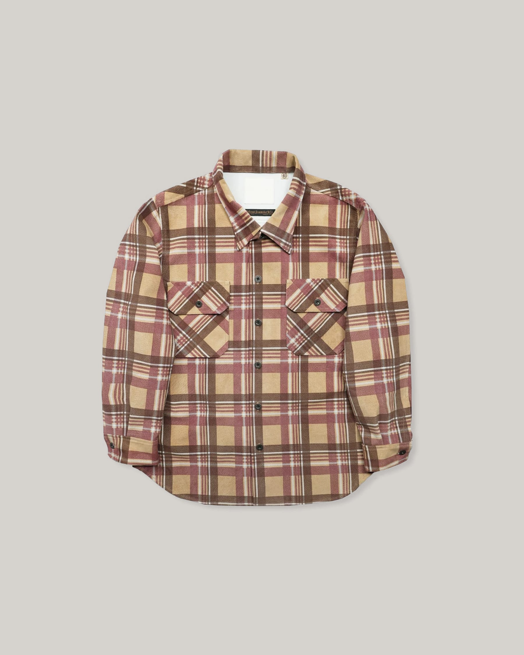 Full Count FL-4000 Suede Leather Check Work Shirt Beige FINAL SALE