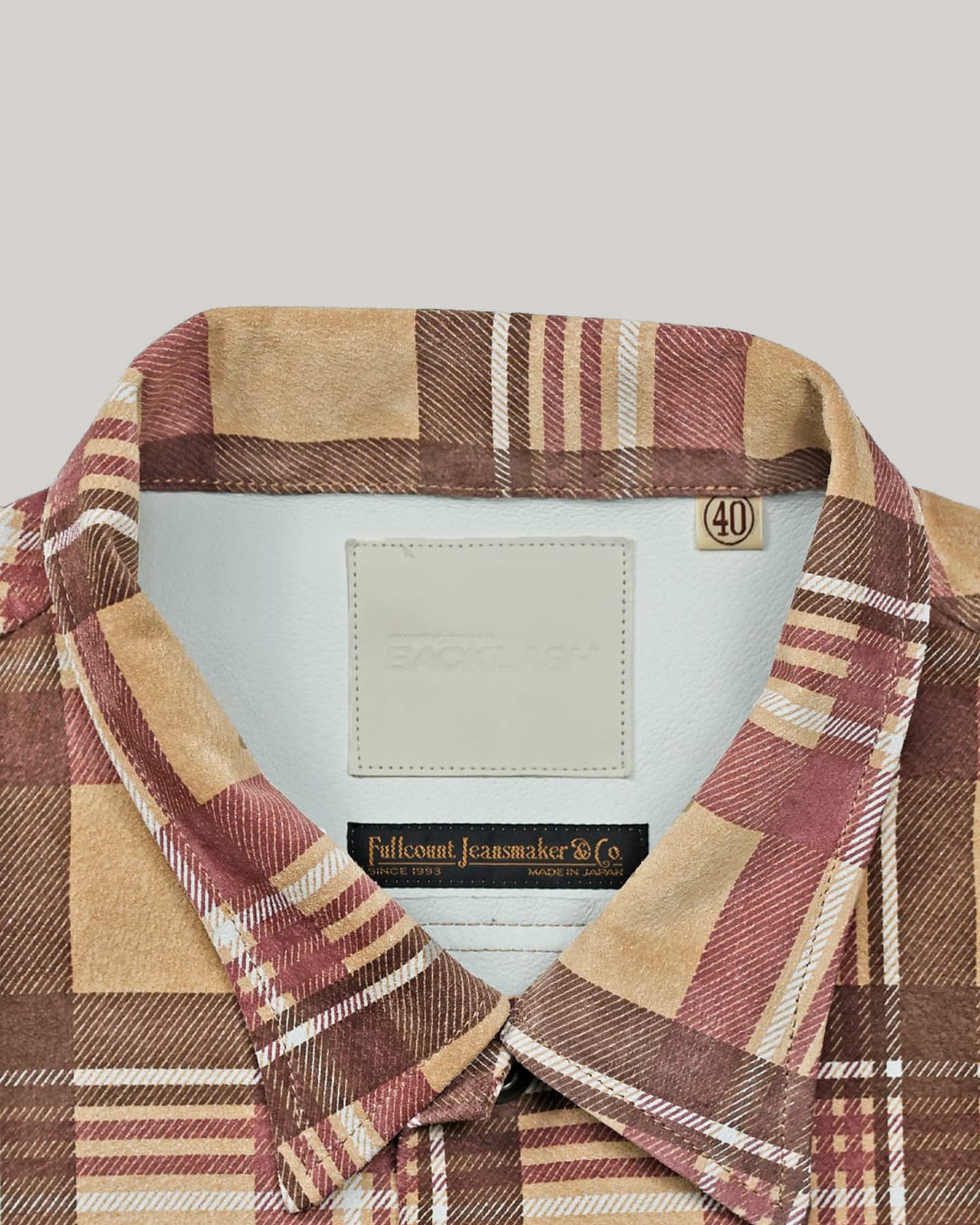 Full Count FL-4000 Suede Leather Check Work Shirt Beige FINAL SALE