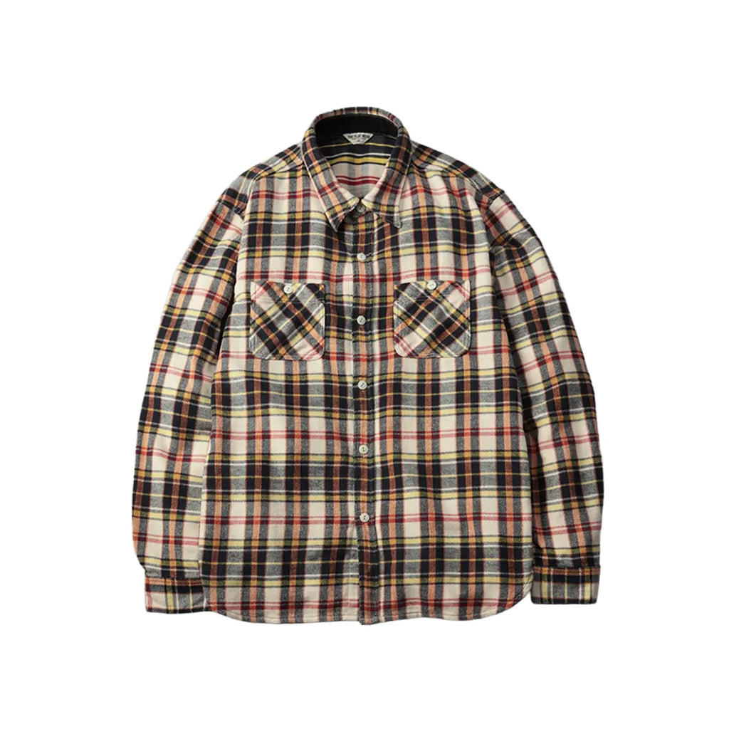 Flat Head FN-SNR-014L Flannel Check Work Shirt Ivory x Black