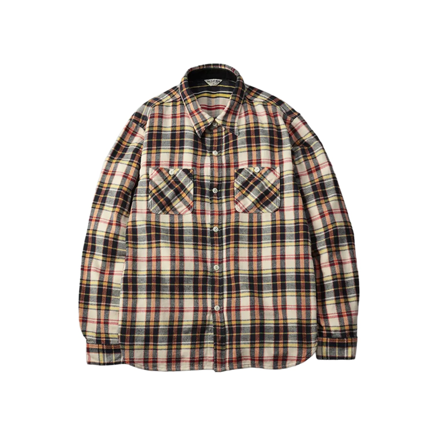 Flat Head FN-SNR-014L Flannel Check Work Shirt Ivory x Black