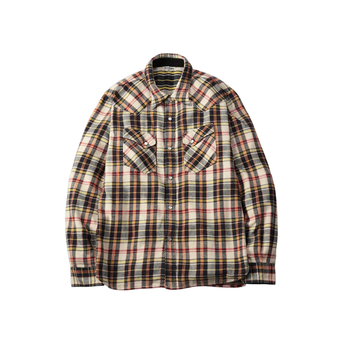 The Flat Head FN-SNW-014L Flannel Check Western Shirt Ivory x Black