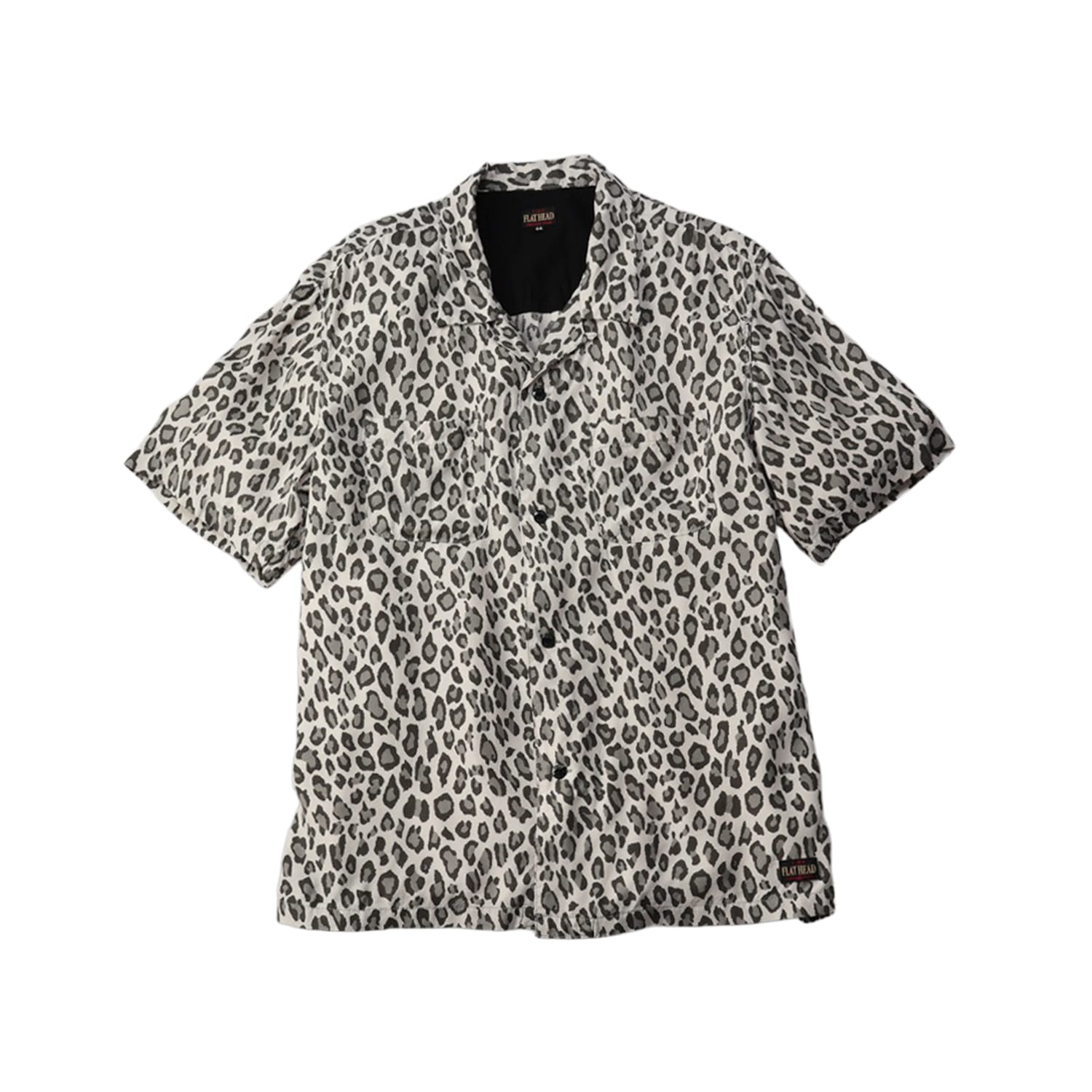 The Flat Head FN-SRO-009S Short Sleeve Leopard Shirt Off White