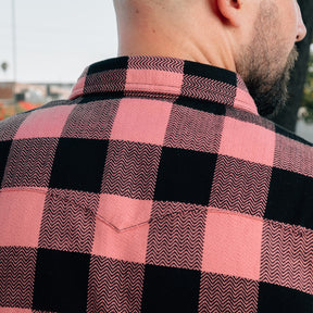 The Flat Head Block Check Western Shirt Pink/ Black FINAL SALE