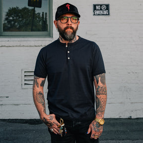 Full Count Flat Seam Heavyweight Short Sleeve Henley T-Shirt Ink Black