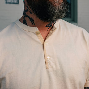 Full Count Flat Seam Heavyweight Short Sleeve Henley T-Shirt Ecru