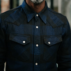 The Flat Head Block Check Flannel Western Shirt Indigo