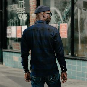 The Flat Head Block Check Flannel Western Shirt Indigo