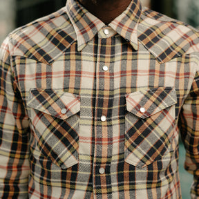 The Flat Head FN-SNW-014L Flannel Check Western Shirt Ivory x Black
