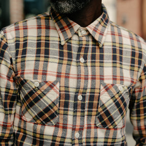 Flat Head FN-SNR-014L Flannel Check Work Shirt Ivory x Black