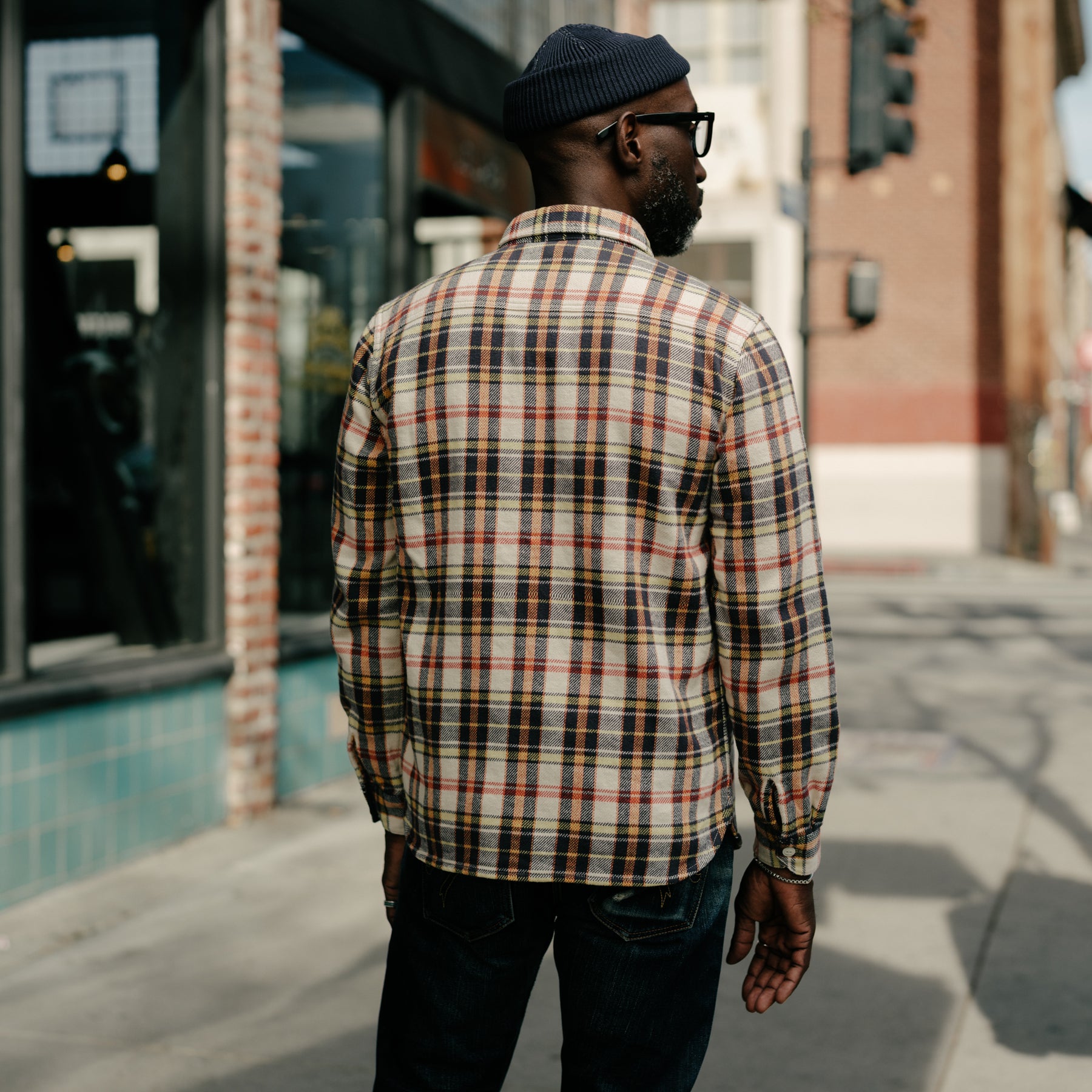 Flat Head FN-SNR-014L Flannel Check Work Shirt Ivory x Black