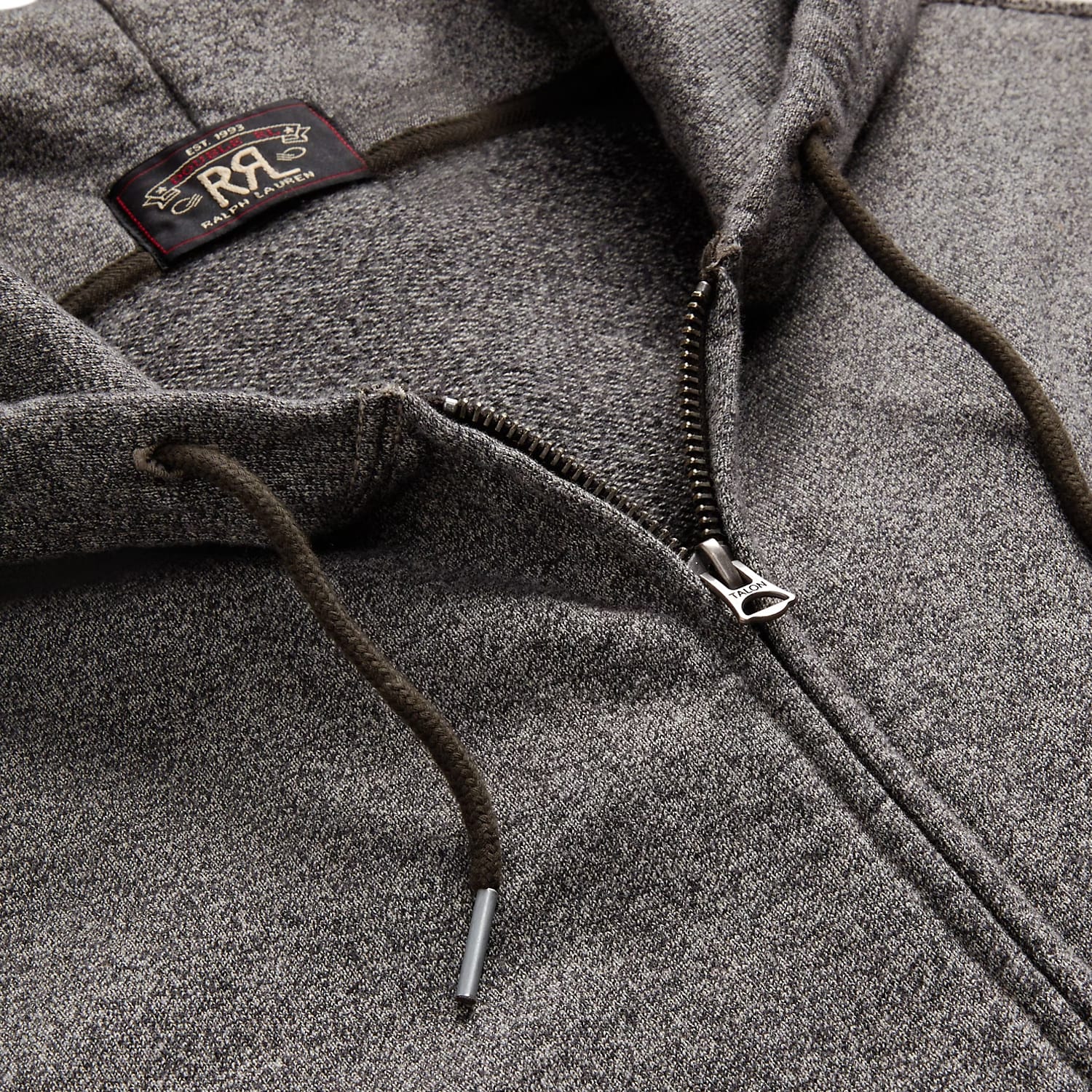 RRL French Terry Full Zip Hoodie Charcoal Heather