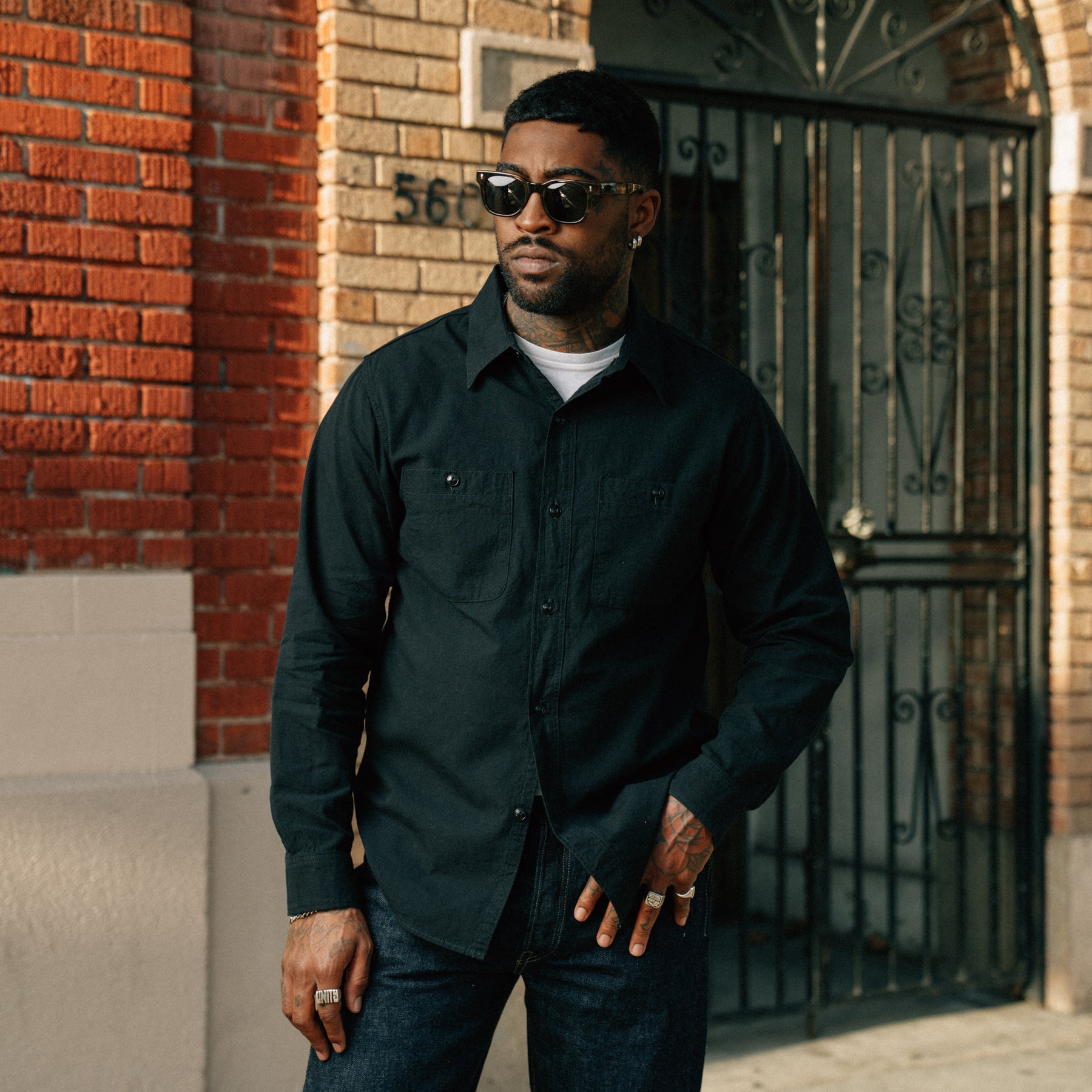 Full Count 4810-22 Chambray Shirt Black