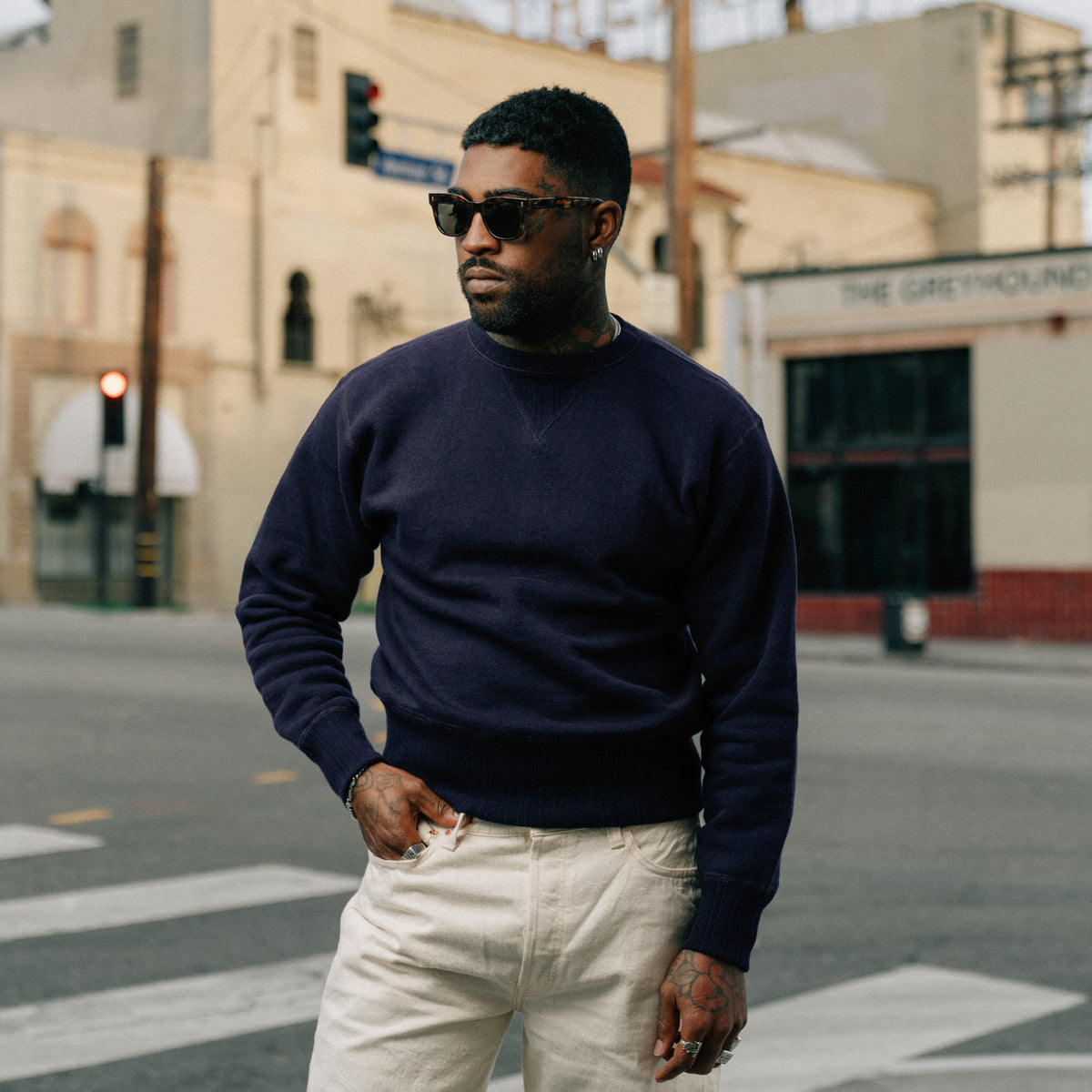 Full Count 3741-22 Double V Set in Sleeve Mother Cotton Navy