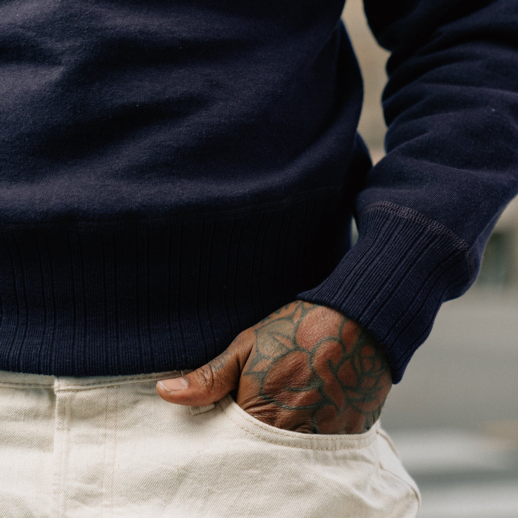 Full Count 3741-22 Double V Set in Sleeve Mother Cotton Navy