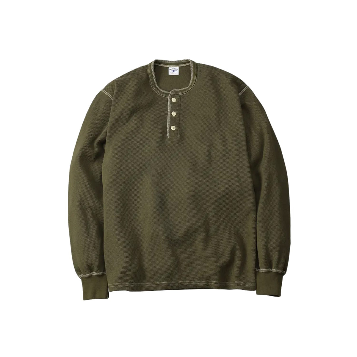 The Flat Head Henley Neck Thermal Olive
