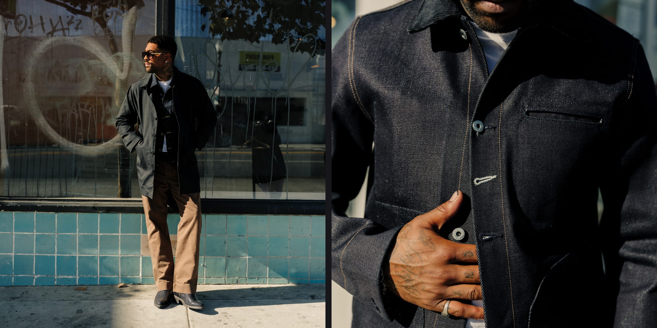 Person wearing a dark jacket with a close-up of the jacket's texture.