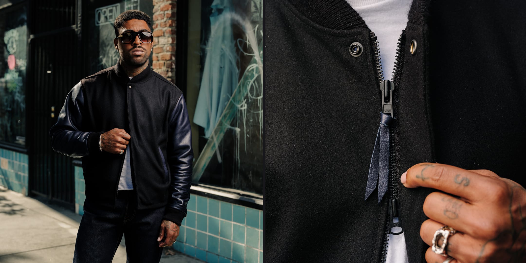 man wearing varsity jacket