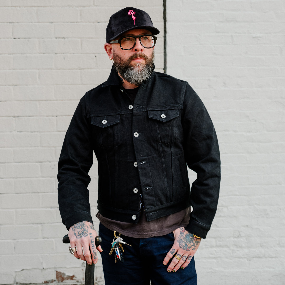 Iron Heart 21oz Selvedge Denim Modified Type III Jacket Superblack Fades to Grey