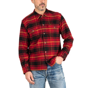 Iron Heart IHSH-433-RED Heavy Flannel Rider's Overshirt Red