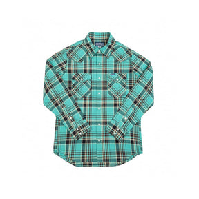 Iron Heart IHSH-355-GRN 5oz Selvedge Madras Check Western Shirt Green