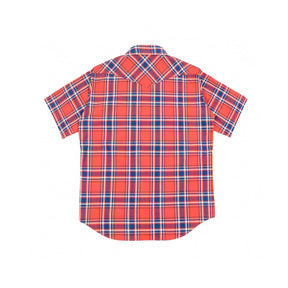 Iron Heart IHSH-359-RED 5oz Selvedge Madras Check Short Sleeved Western Shirt Red
