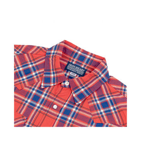 Iron Heart IHSH-359-RED 5oz Selvedge Madras Check Short Sleeved Western Shirt Red