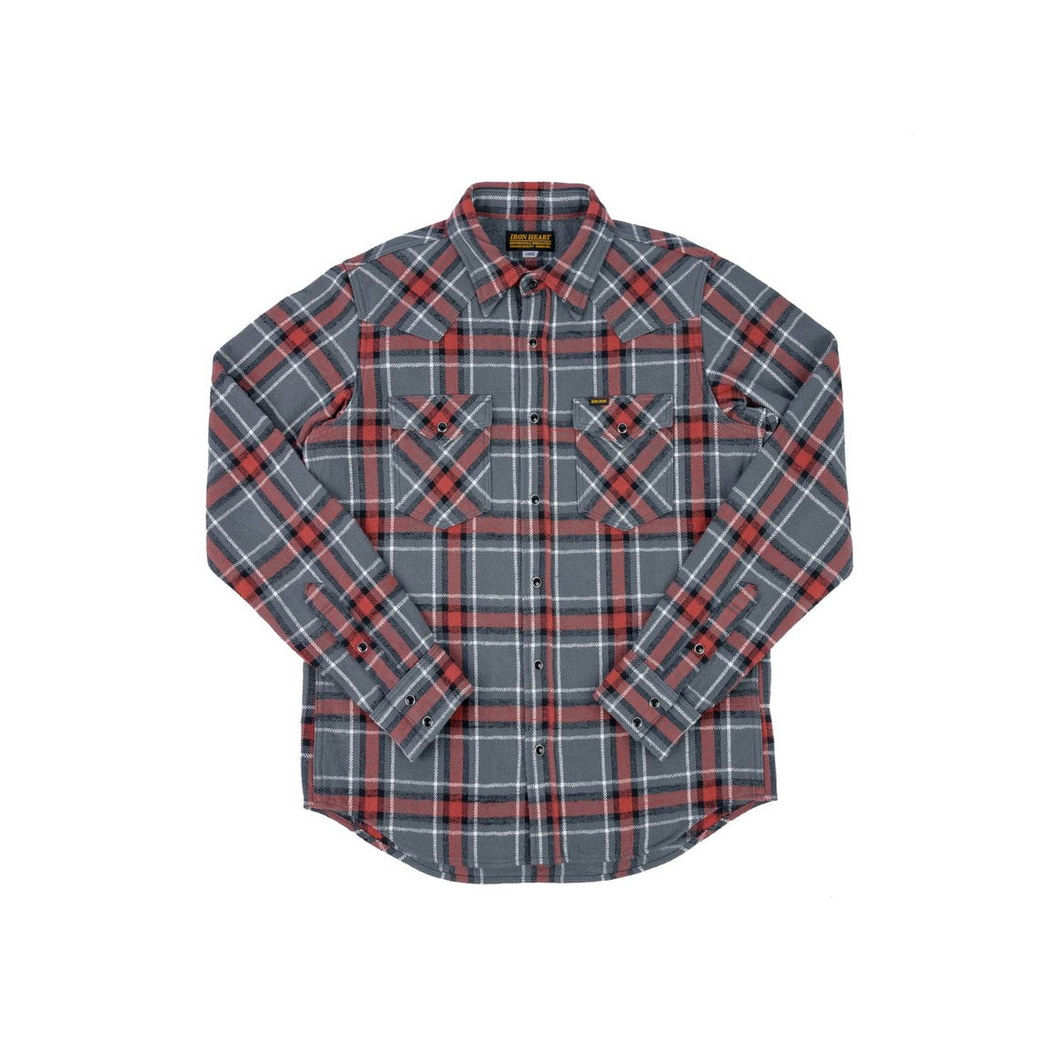 Iron Heart IHSH-369-GRY 12oz Slubby Heavy Flannel Herringbone Check Western Shirt Grey FINAL SALE