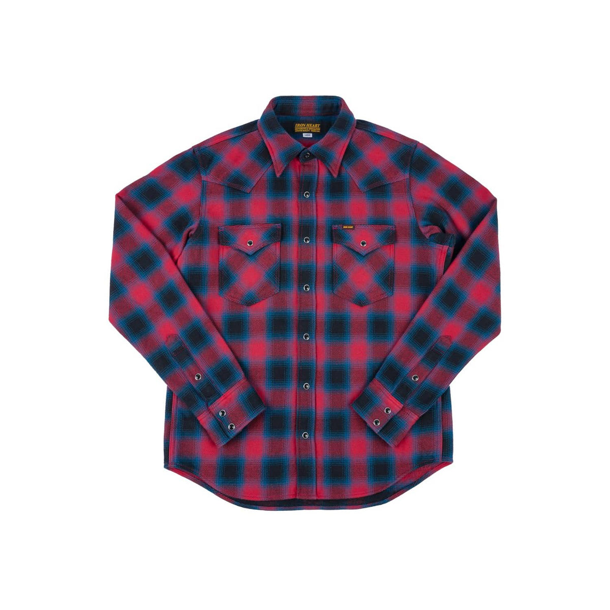 Iron Heart IHSH-373-RED Ultra Heavy Flannel Ombré Check Western Shirt Red FINAL SALE