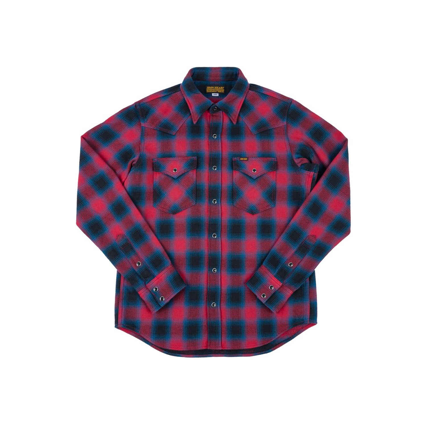 Iron Heart IHSH-373-RED Ultra Heavy Flannel Ombré Check Western Shirt Red
