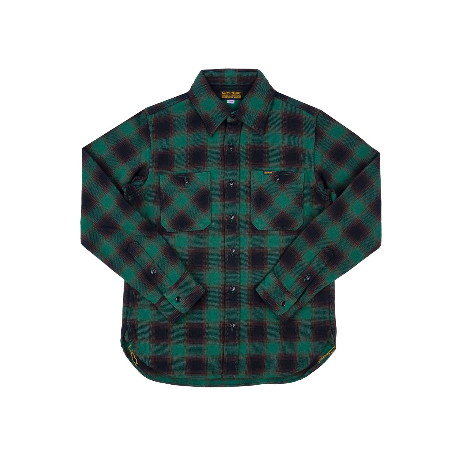 Iron Heart IHSH-379-GRN Ultra Heavy Flannel Ombré Check Work Shirt Green