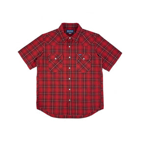 Iron Heart IHSH-386-RED 5oz Selvedge Short Sleeved Western Shirt Red