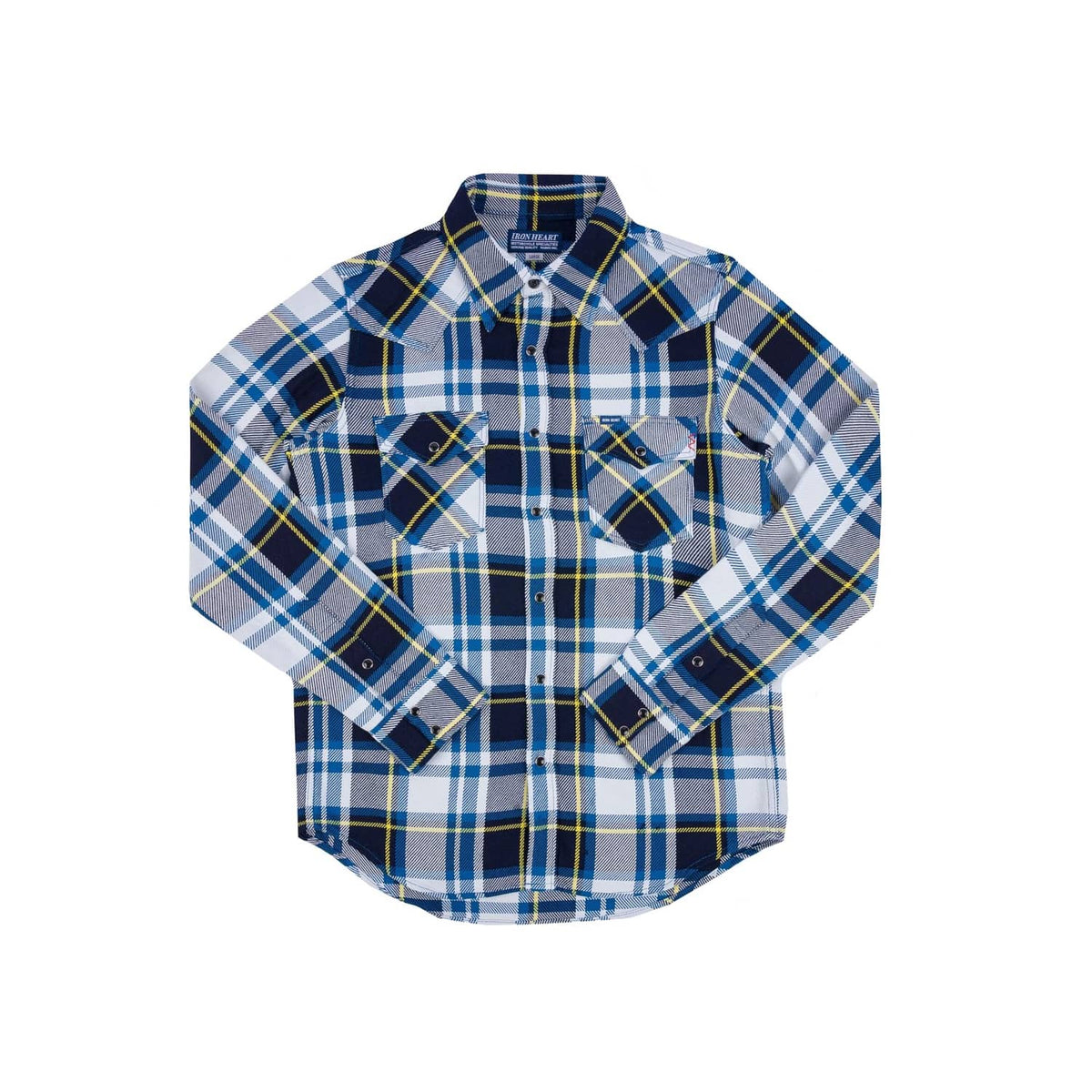 Iron Heart IHSH-390-BLU 9oz Selvedge American Check Western Shirt Blue