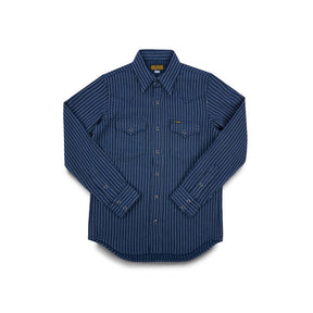 Iron Heart IHSH-401-NAV Ultra Heavy Flannel Chalk Stripe Western Shirt Navy FINAL SALE