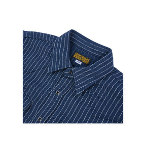 Iron Heart IHSH-401-NAV Ultra Heavy Flannel Chalk Stripe Western Shirt Navy FINAL SALE
